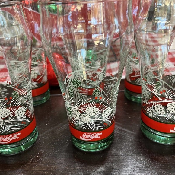 Coca-Cola Christmas Georgia Vinatage Green Glass Pine Cones Set Of 6 - Picture 2 of 7